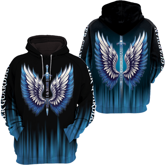 Lotusprinthandmade Personalized Couple Name Her Guardian Angel Wings Hoodie 3D (Lightweight) S-5XL Multicolor
