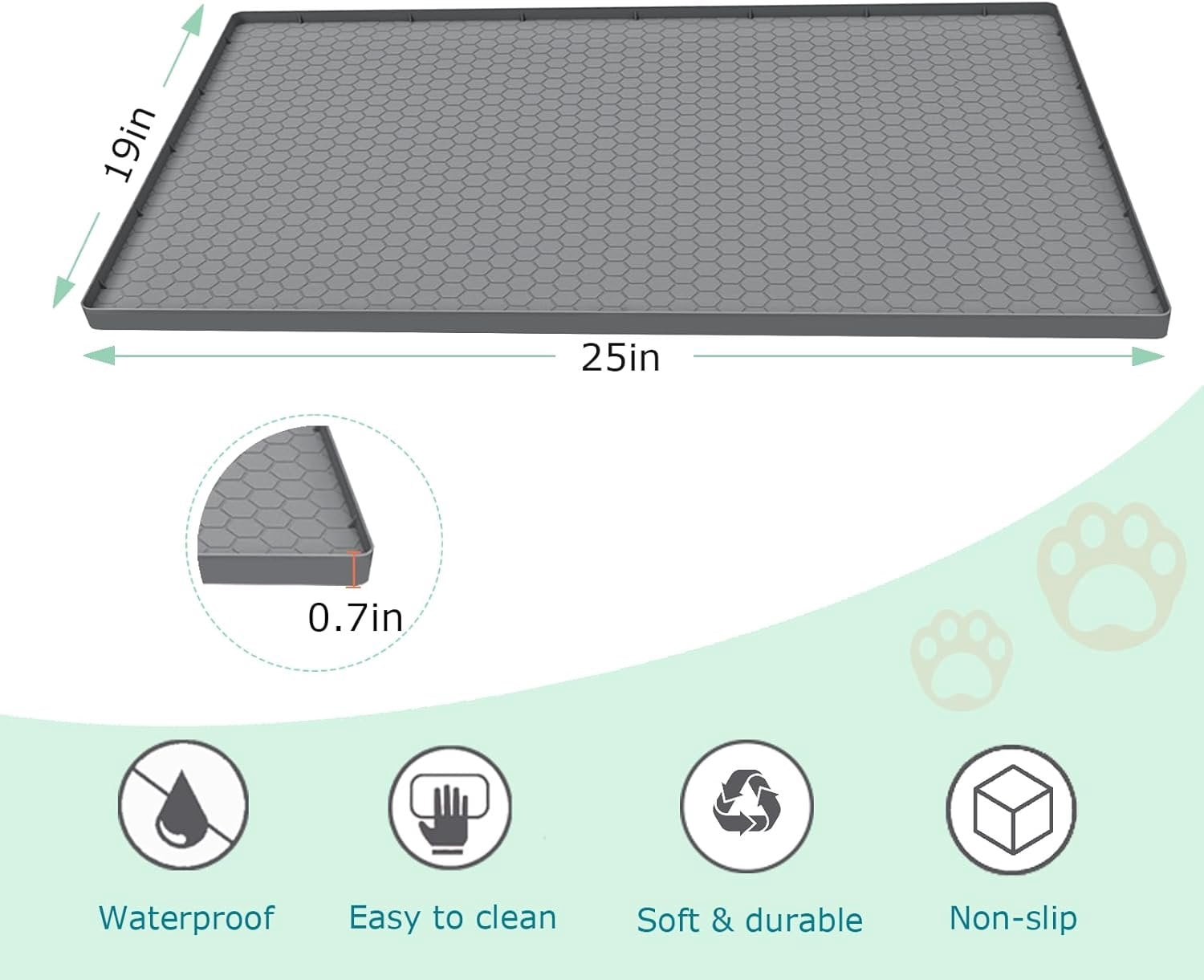 Litter Mat for Litter Box,  Large  Litter Trapping Mat - 25x19 in,  & Non-Slip, Durable & Easy Clean, Grey