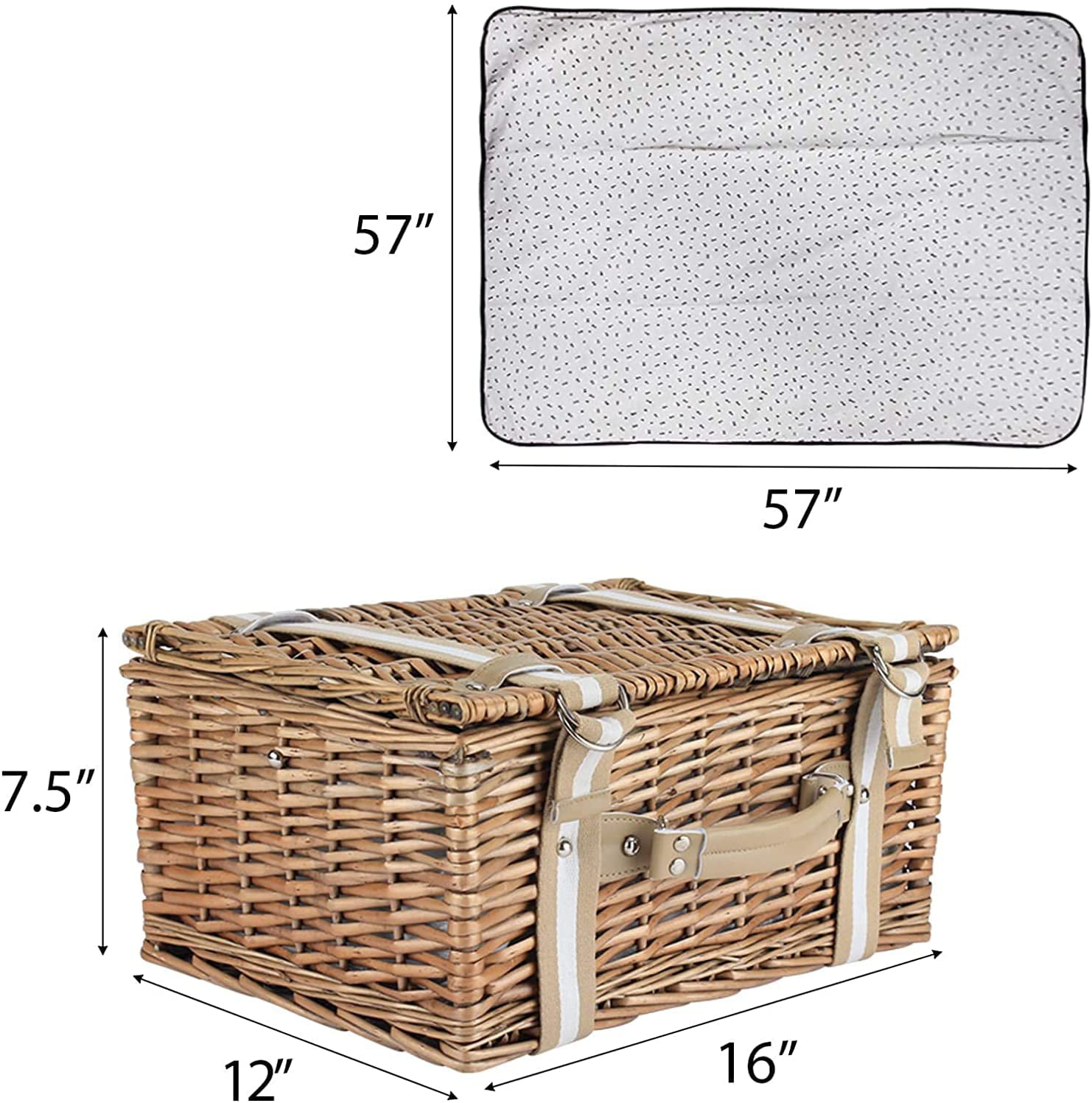 Large 2 Person Insulated Picnic Basket Wicker Basket Camping Outdoor Willow 