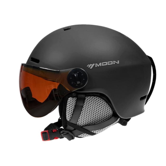 MOON Unisex All-Terrain Ski Helmet with Integrated Goggles, Durable PC+EPS Construction, Impact-Resistant Design, Multiple Colors Available (Black, M)