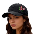 thumbnail image 3 of Helii Washed Cotton Embroidered Flower Baseball Cap Dad Hat: Soft 6 Panel Curved Brim Sun Hat for Women Men Adjustable Floral Sports Cap Black,One Size, 3 of 4
