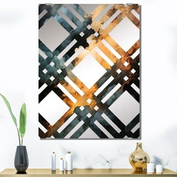 Designart "Polar Radiance Grey and Orange Smoke II" Abstract Oversized Wall Mirror - Modern Abstract Office Mirror Wall Decor - Multiple Color Options