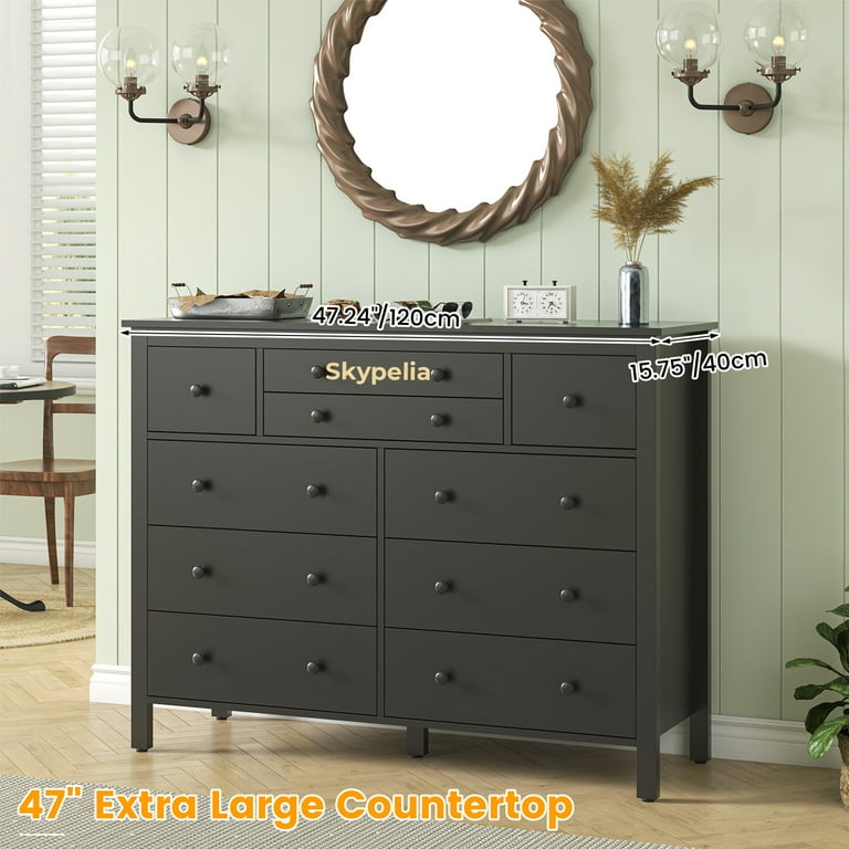 Skypelia 10 Drawer Large Black Dresser for Bedroom, 47.2" Long Chest of  Drawers with Deep Drawers, Modern Wooden Storage Dresser for Closet, 36.2"  ...