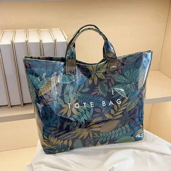 Fwttom Tote Bag for Women, Waterproof Work Bag with Striped & Letters Print, Hand-carry Large Tote Bags for Women Makeup, Shopping, Travel, Work Documents & Commuting