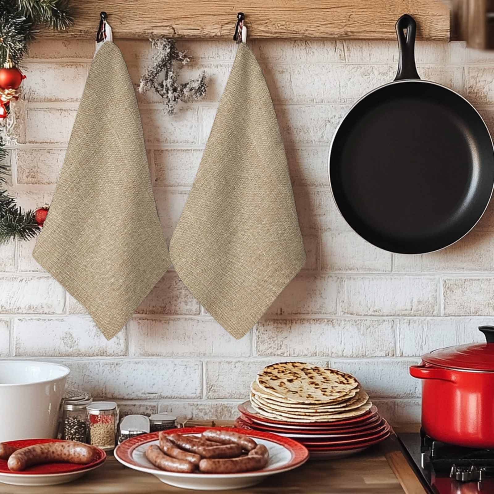 Brown Farmhouse Microfiber Kitchen Towel, Vintage Country Monochrome Textured Soft Absorbent Dish Towels, Quick Drying Washable Dishcloths for Kitchen Cleaning, Drying Dishes, 18x28 Inches
