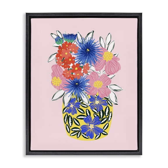 Stupell Industries Eclectic Patterned Bouquet Vase Black Floating Frame Canvas Art, 25 x 31, by Pragya Kothari