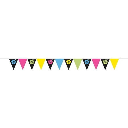Neon Paradise Tropical Hibiscus Luau Theme Party Decoration Pennant Banner
