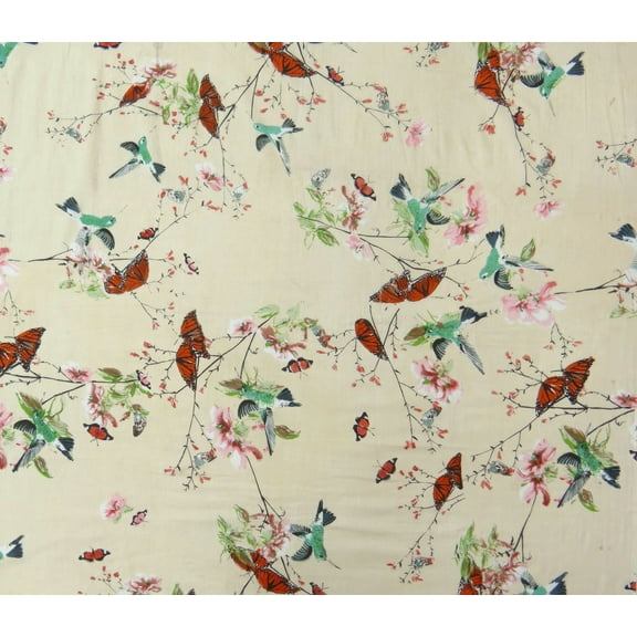 Craft Fabric Green Floral Print 43" Sew Cushion Cover Cotton Voile By 1 Yard