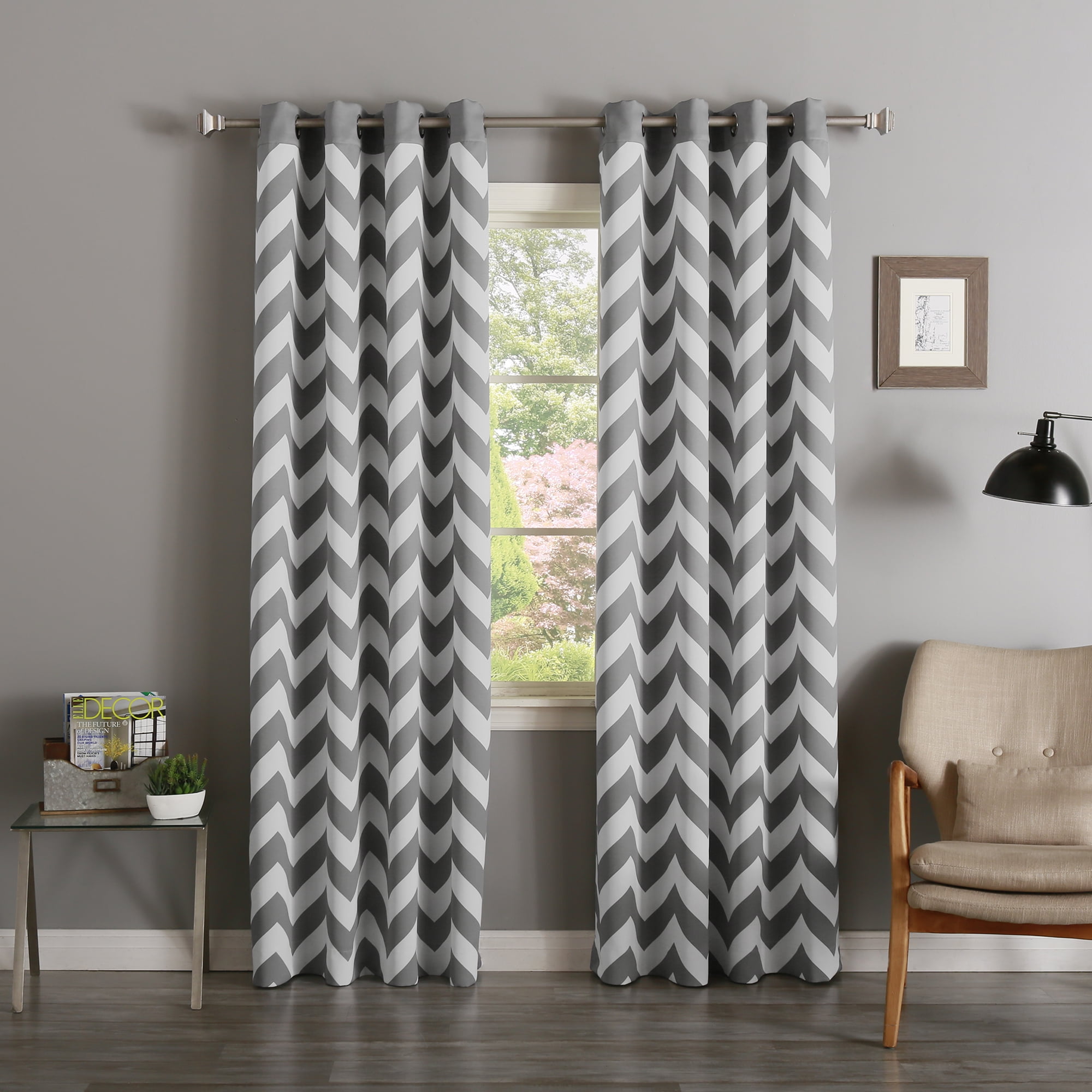 Quality Home Chevron Room Darkening Curtains Stainless Steel Nickel Grommet Grey 52" x 96
