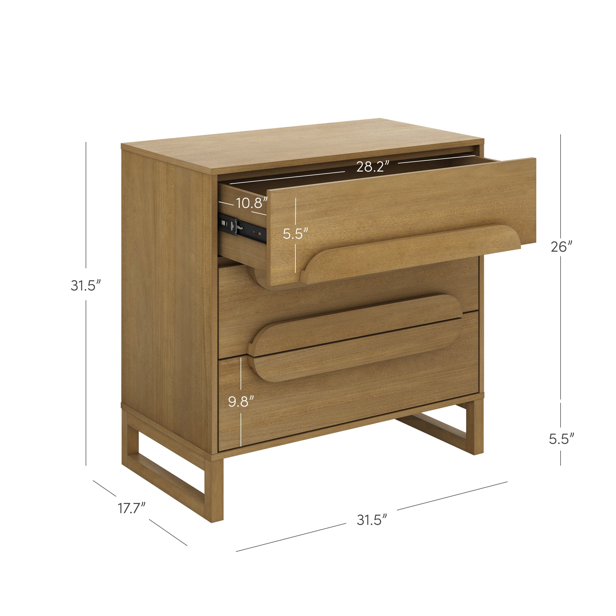 Nathan James Novi Organic Modern 3 Drawer Wood Dresser, Rustic Wooden Dresser for Bedroom with Integrated Handles, Light Brown