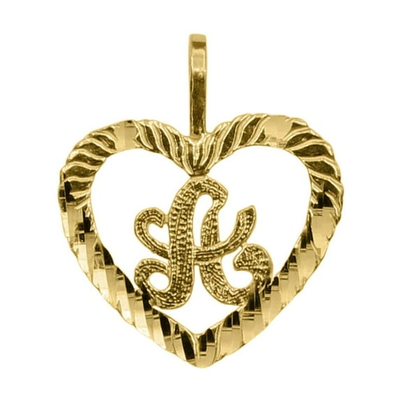 Precious Stars 14K Yellow Gold Diamond-cut Heart-shaped Initial Letter 'A' Pendant - No Chain, Pendant Only