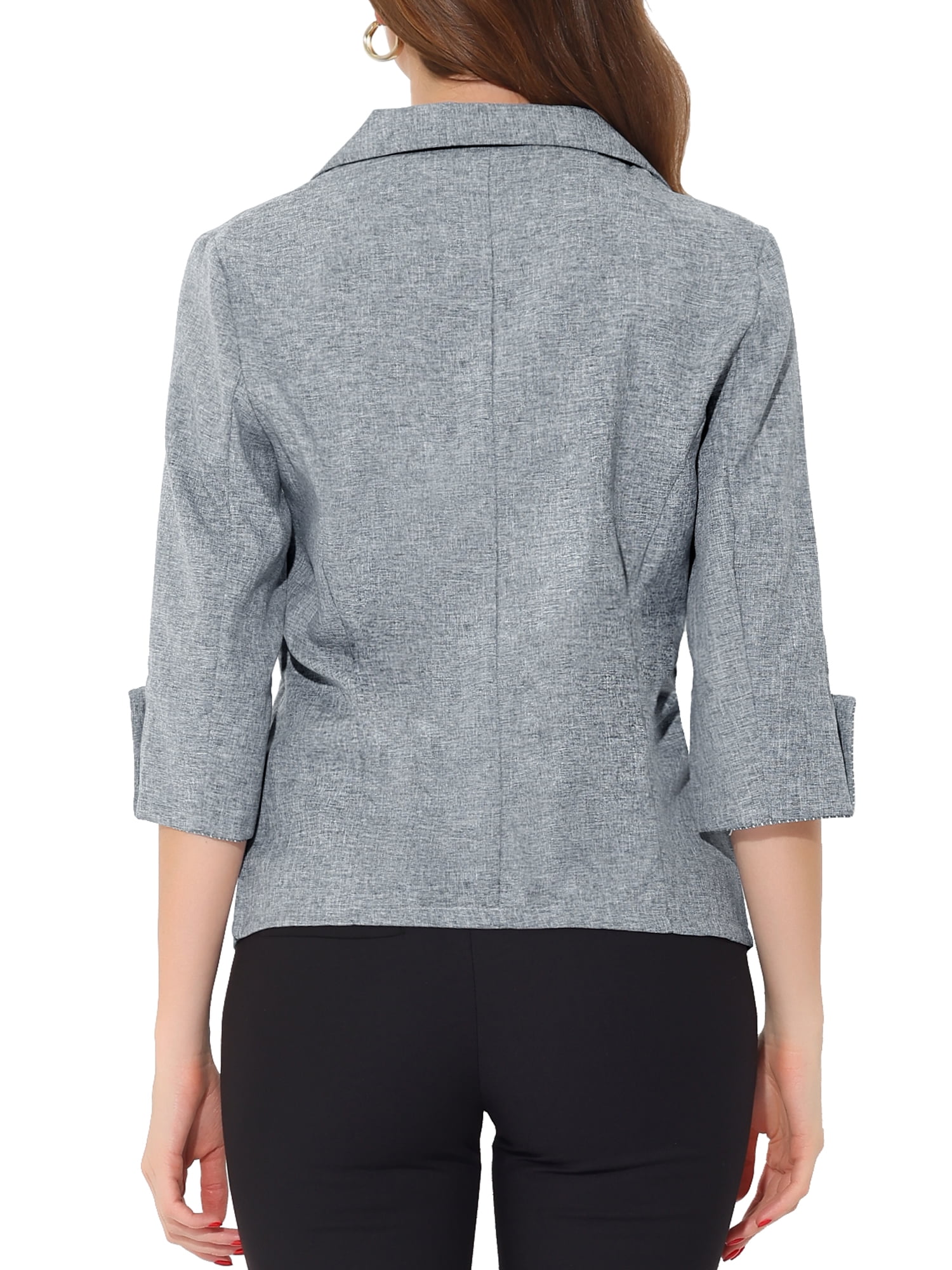 Unique Bargains Women's Office Suit Jacket Notched Lapel Collar 3/4 Sleeve Blazer XS Grey