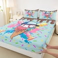 thumbnail image 4 of Castle Fairy Baseball Ice Cream Bed Sheets 4-Piece, Graffiti Splash Full Size Sheets, Blue Pink Teal,1 Fitted Sheet, 1 Flat Sheet and 2 Pillowcases, 4 of 6