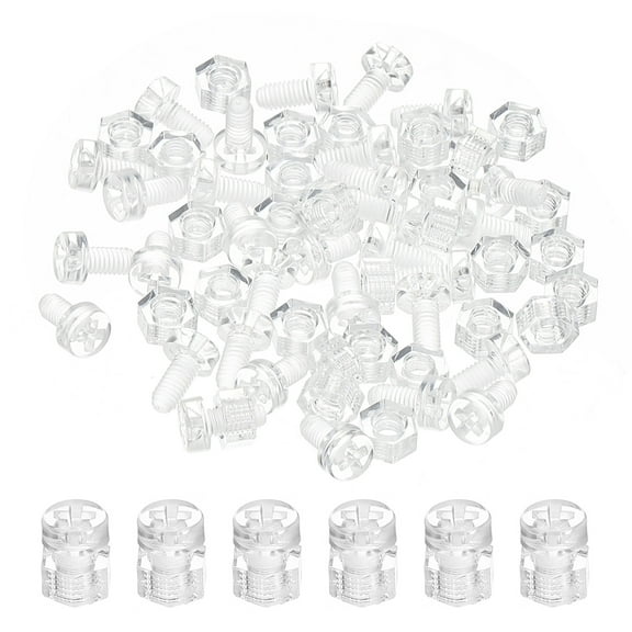 Uxcell M3x6mm Clear Acrylic Screws and Hex Nuts Kit, PC Plastic Phillips Round Head Bolts, Transparent 50 Set