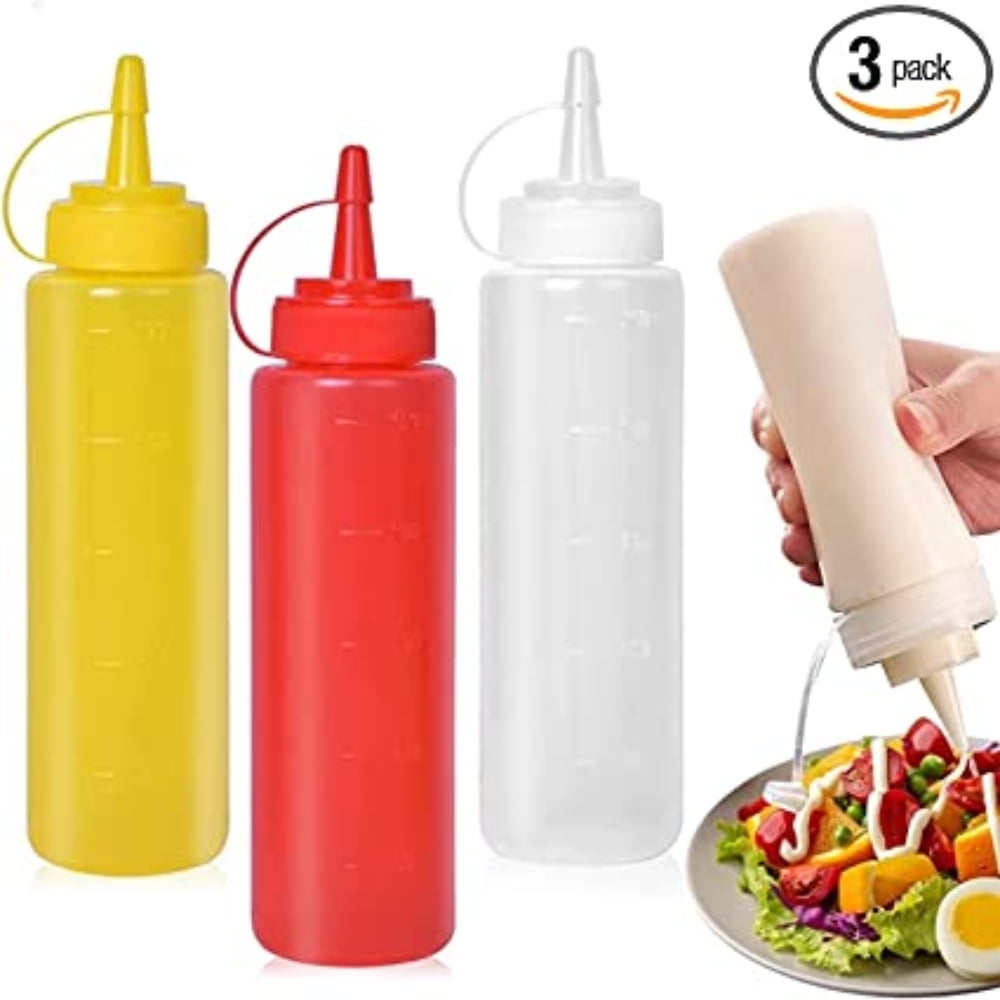 Condiment Sauces Squeeze Bottles (3Pcs13.5oz),with LeakProof Cap