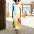 thumbnail image 5 of Summer Dresses for Women 2026 Beach Loose Casual Dress Short Sleeved V Neck Vacation Beach Sundresses Floral Travel Dress Women's Maxi Dresses, 5 of 7