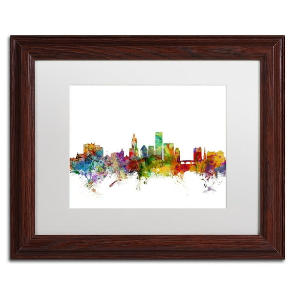 Trademark Fine Art 'Providence Rhode Island Skyline' Canvas Art by Michael Tompsett, White Matte, Wood Frame