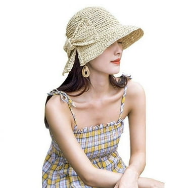 2019 Women Sun Straw Hat Retro Woven Bow Sun Cap Bucket Hat