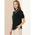 thumbnail image 5 of INSPIRE CHIC Chemisier pour Femme à Col Peter Pan Contrastant, Manches Bouffantes, Boutonné, à Nouer au Cou, 5 of 5