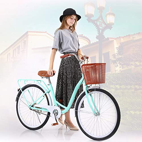 26 Inch Womens Cruiser Bike with Baskets Leisure Vegetable Basket Bike Beach Cruiser Bike for Women Classic Cruiser Bike Retro Bicycle Leisure Picnics & Shopping 
