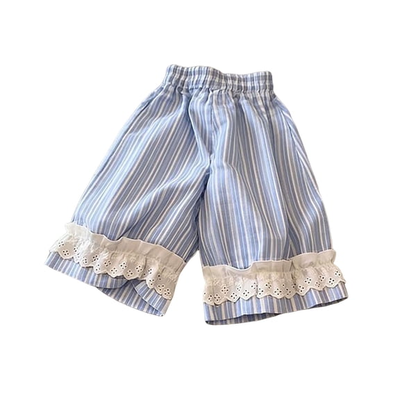 SHTXOZHI Toddler Girls Cute Pants Lace Ruffle Trim Elastic Waisted Pants Lightweight Breathable Print Loose Casual Bottoms
