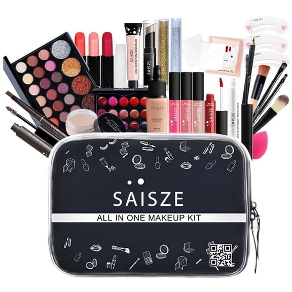 SAISZE All-in-one Makeup Kit, 27 Pcs Travel Makeup Gift Kit Complete Starter Makeup Bag Lip Gloss Lipstick Concealer Blush Powder Eyeshadow Palette, Makeup Kits for Women, Gifts for Women