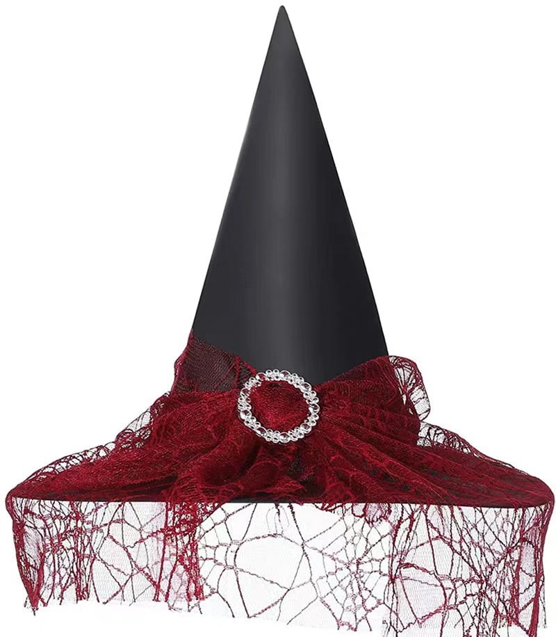 Sombrero De Bruja Halloween Para Adultos - Negro Con Encaje Y Cuernos Puntiagudos, Plegable