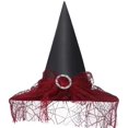 thumbnail image 1 of Sombrero de bruja de Halloween JAMW Vintage transparente con estampado de velo de encaje burdeos, 1 of 4