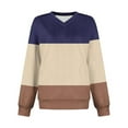 thumbnail image 3 of Womens Fleece Fall Clothes, Long Sleeve Pullover for Women Plus Size Fashion Loose Fit Color Patchwork V Neck Sweatshirts, 3 of 5