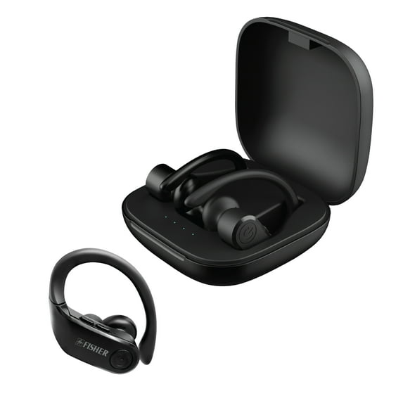 Fisher True Wireless Earbuds with Charging Case, Siri, Google Assistant, Black
