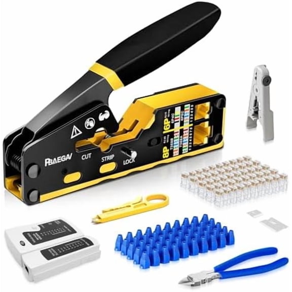 RJ45 Crimp Tool Kit Pass Through Crimper RJ45 Crimping Tool Stripper Cutter Crimper All-in-One for 8P RJ45 Cat5 Cat5e Cat6 6P RJ11/12 Telephone Connectors Network Enthernet Crimper kit (2)
