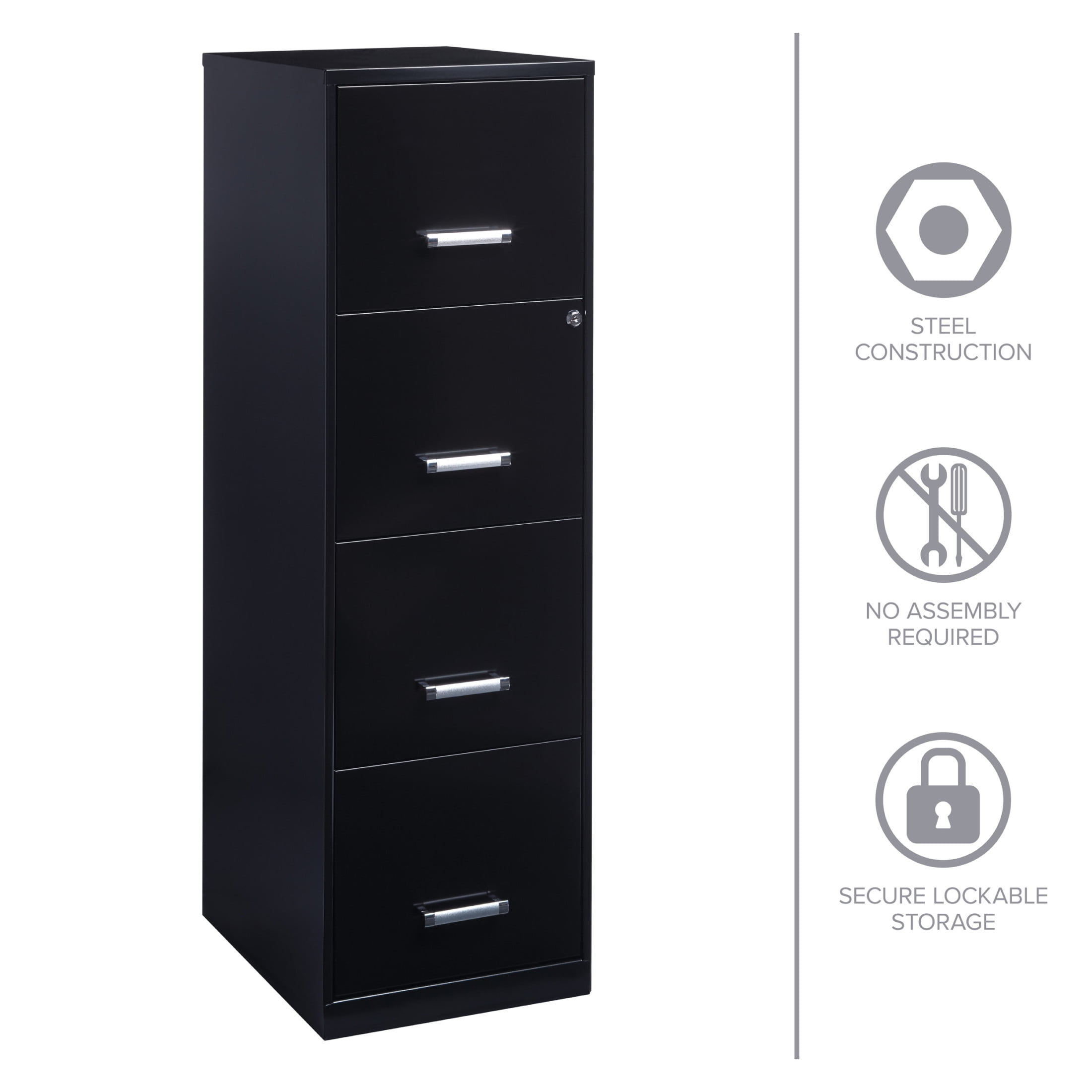 Space Solutions 18" Deep 4 Drawer Smart Letter Width Vertical File Cabinet, Black