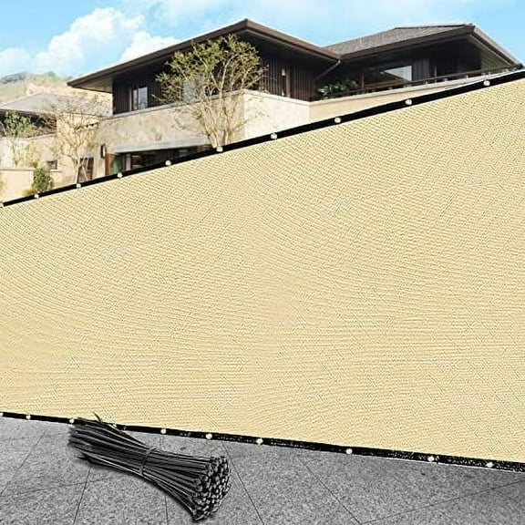 5' x 111' Custom Size Beige Privacy Screen Fence Cover Heavy Duty Fencing Mesh with Zip Tie for Deck, Patio, Backyard, Outdoor Pool, Porch, Railing - We Can Make Custom Sizes