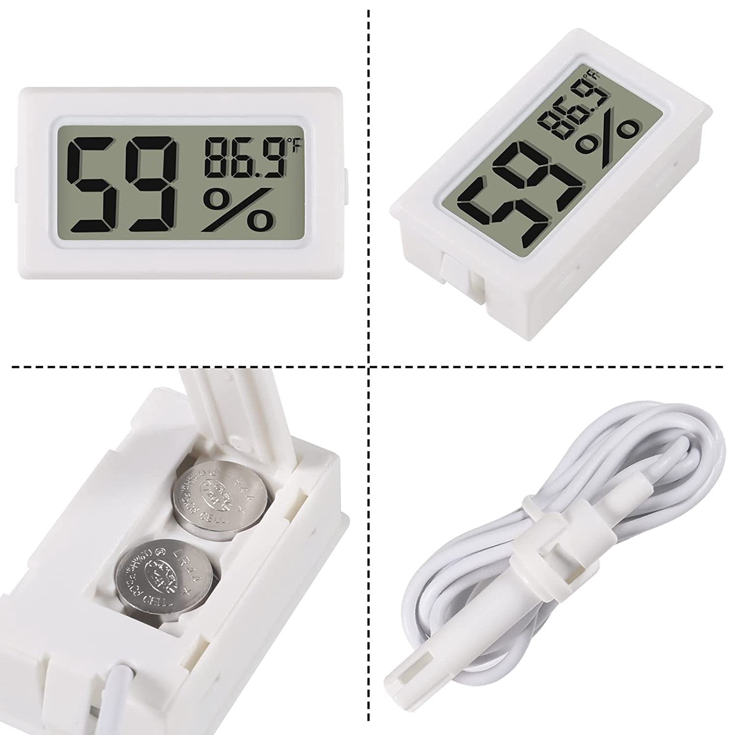 2-Pack Mini Digital Hygrometer Thermometer Gauge with Probe LCD Display Temperature Fahrenheit Humidity Meter for Incubator Reptile Plant Terrarium Humidor Guitar Case Greenhouse
