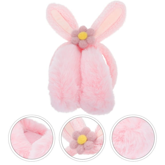 Huaq Outdoor warm earmuffs rabbit ears foldable plush earmuffs (peach pink) flower colors are random
