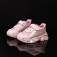 thumbnail image 2 of Toddler Girls Tennis Shoes Splice Leather Bowknot Print Light up Sneakers Trendy Thick Sole Lightweight Walking Shoes Pink 9.5 Toddler, 2 of 7