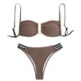 thumbnail image 2 of HOMBOM Swimsuit for Women High Waisted Triangle Top Bikini 2 Piece Brown Summer Ladies Bathing Suits Solid, 2 of 7