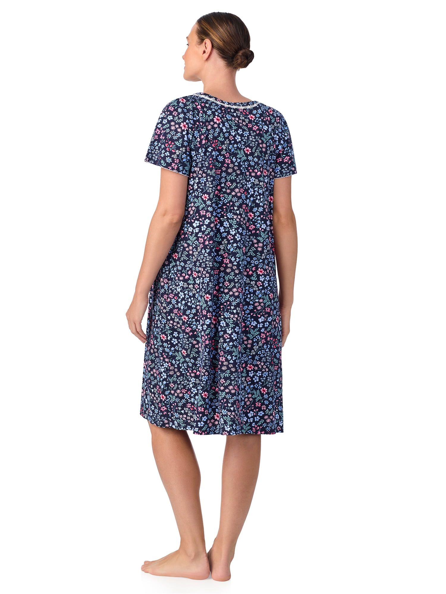 Aria Women's 100% Cotton Raglan Sleeve Smocked Neck Sleepwear 40" Gown, Sizes XS-5X