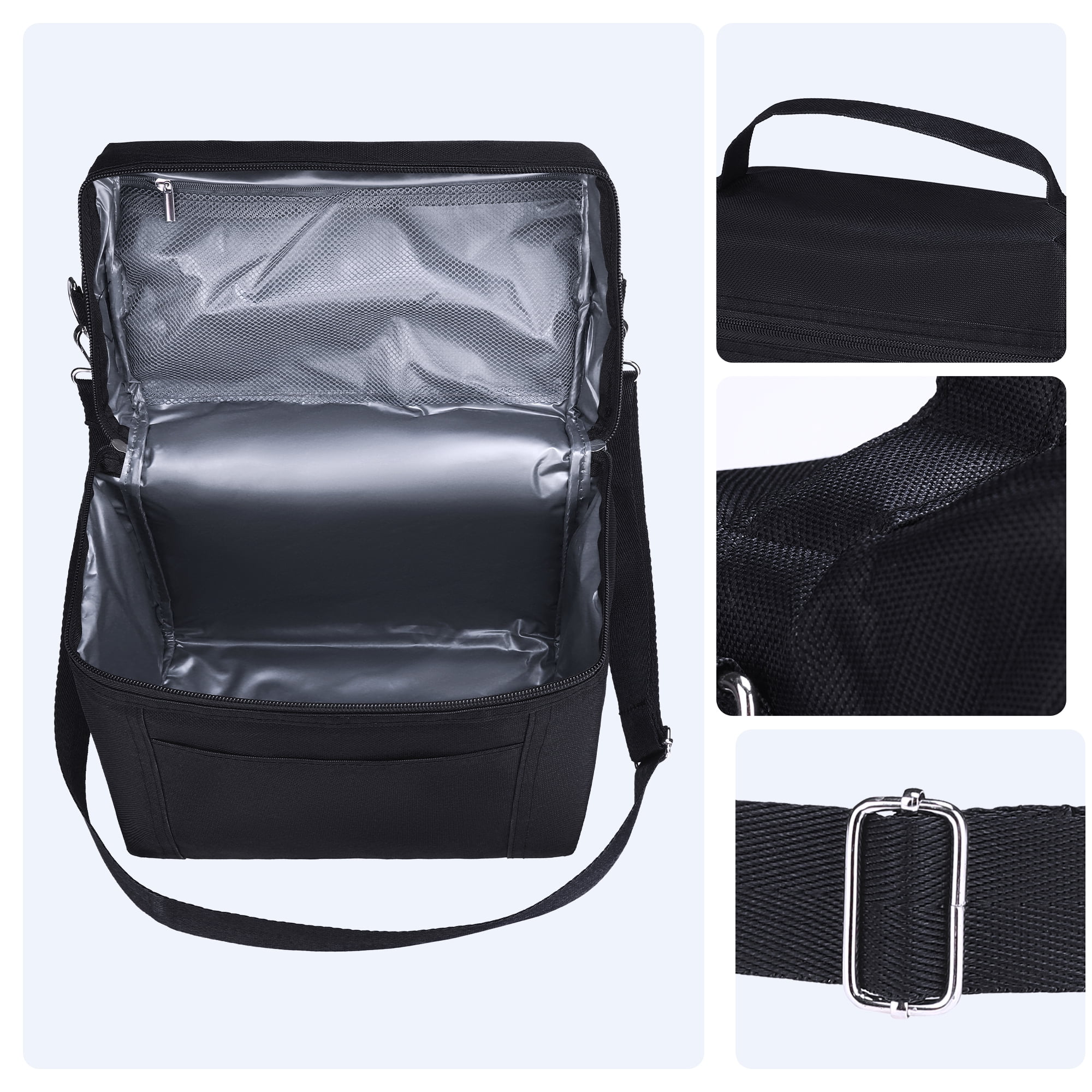 Unique Bargains Insulated Leakproof Lunch Bag for Work, Picnic Black 9.4*5.5*9.1in