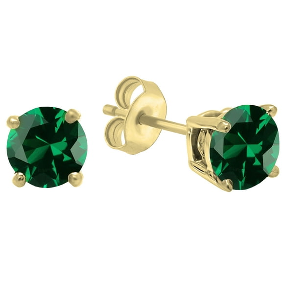 Dazzlingrock Collection 5.5mm Each Round Lab Created Emerald Solitaire Pushback Stud Earrings for Women in 10K Yellow Gold