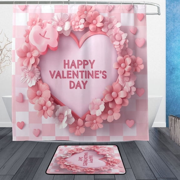 BZSMCE Shower Curtain and Bath Accessory Set,Heartfelt Valentine’s Bliss Pattern