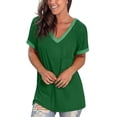 thumbnail image 2 of Luiryar Women Juniors Short Sleeve Patchwork V-Neck Tunic Tops Summer Loose Casual T-Shirt, 2 of 5
