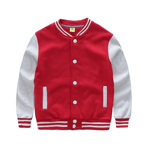 Gibobby Chamarra acolchada para niñasChaqueta informal para niños pequeños, abrigo de manga larga, abrigo de béisbol, cortavientos(Rojo, 7-8 Años)