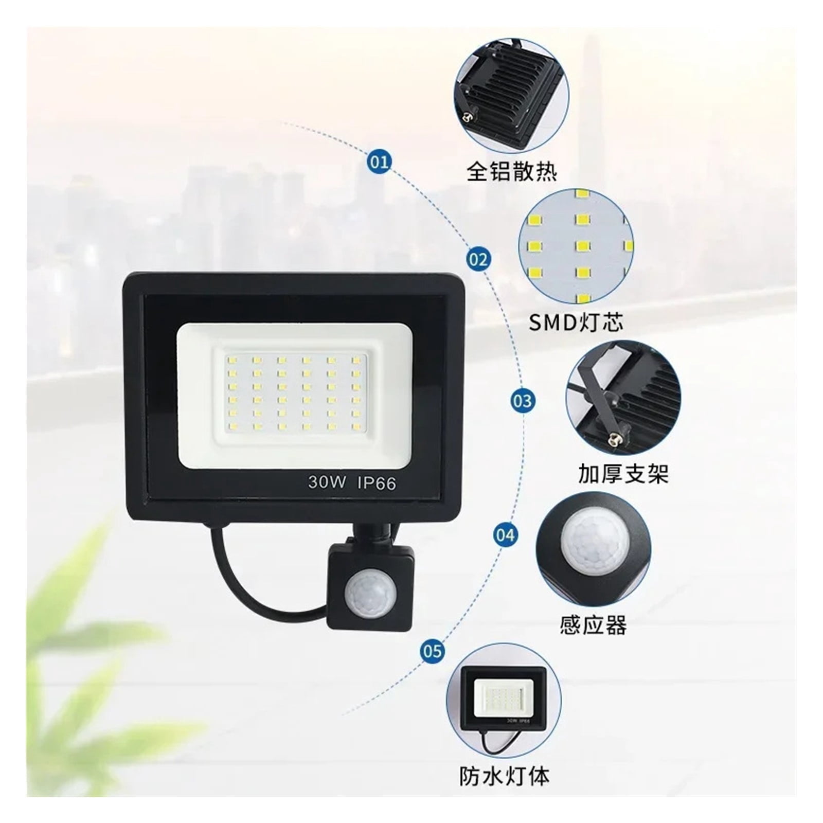 LED Floodlights 100W 50W 30W 20W 10W PIR Mot Sensor IP66 Waterproof LED Hanging Exterior Outdoor Wall Lamp Spotlight - Wide Angle Beam