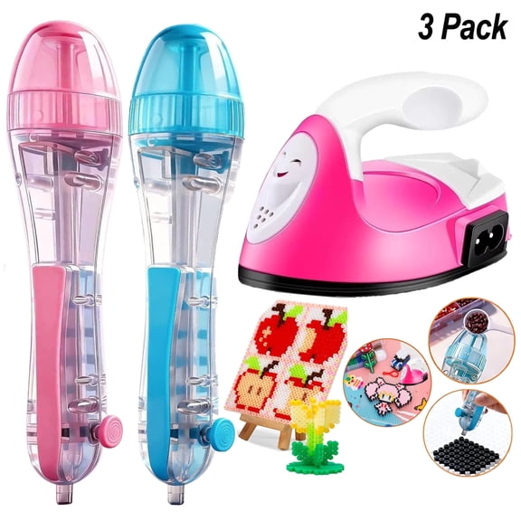 Fuse Bead Set - Mini Heat Press & 2 Fuse Bead Pen with Quick Heat-Up Ceramic Plate & 59"Cord, One-Button Operation Anti-Slip Grip,Time-Saving Smooth Ergonomic for Kid Adult Gift for Fuse Bead Art Fan