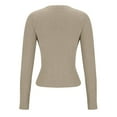 thumbnail image 4 of Scyoekwg Long Sleeve Crop Tops for Women Solid Color Round Neck Basic Short Tops Casual Comfy Slim Tops Pullover (Khaki,XXL), 4 of 6