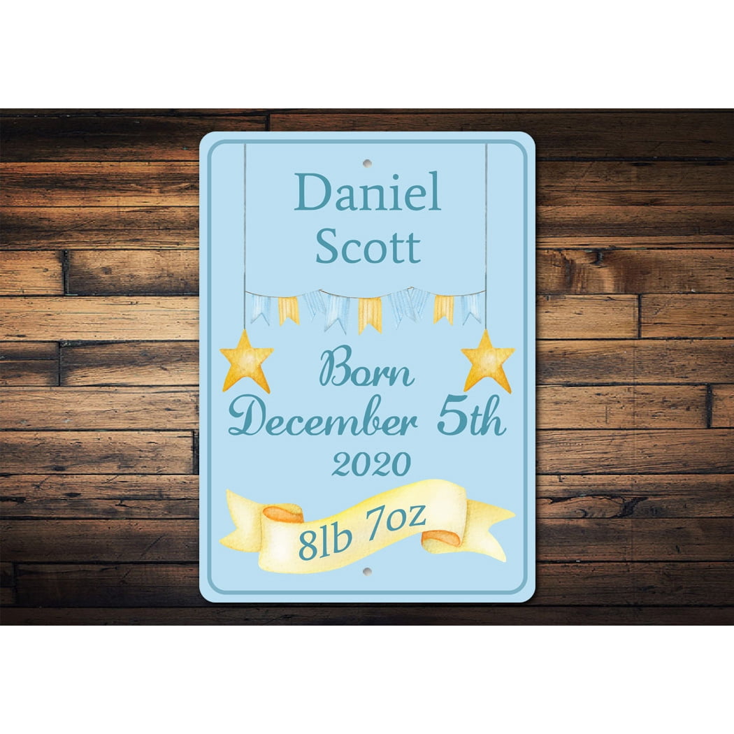 Boy Baby Birth Date Aluminum Metal Decor Sign - 10x14 inches