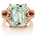 thumbnail image 2 of Gem Stone King 18K Rose Gold Plated Silver Green Prasiolite and White Diamond Engagement Ring for Women (6.63 Cttw, Gemstone Birthstone, Emerald Cut Checkerboard 14X10MM, Size 6), 2 of 5