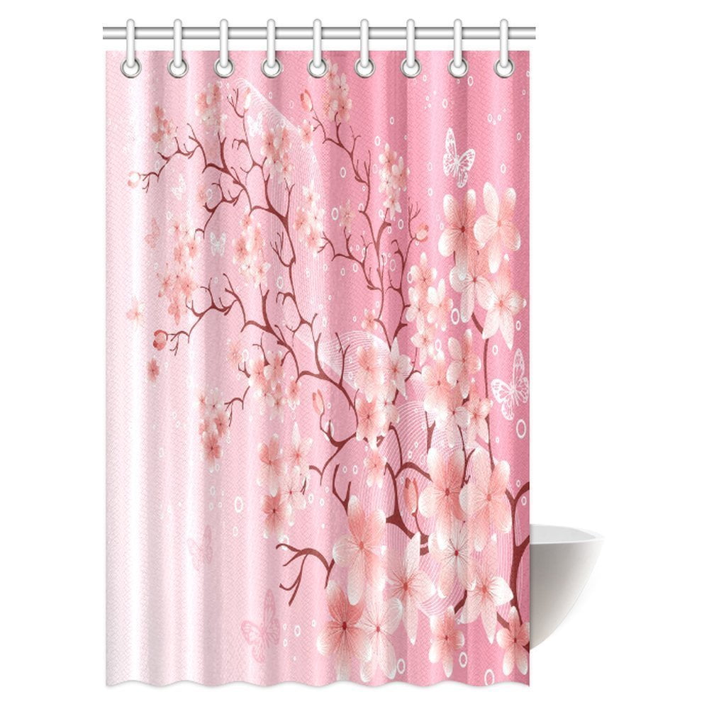 MYPOP House Decor Shower Curtain, Cherry Blossom Springtime Sakura