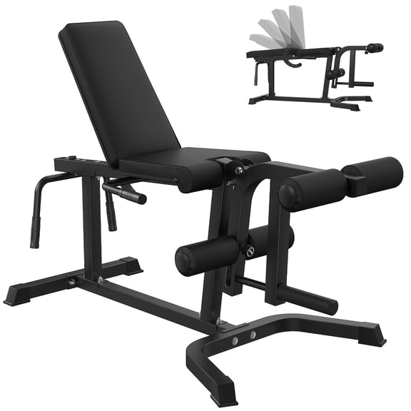 HANBODE Leg Extension and Curl Machine, Plate-Loaded Leg Curl Machine with Seated Leg Extension and Lying Leg Curl, Adjustable Lower Body Workout Equipment for Home Gym